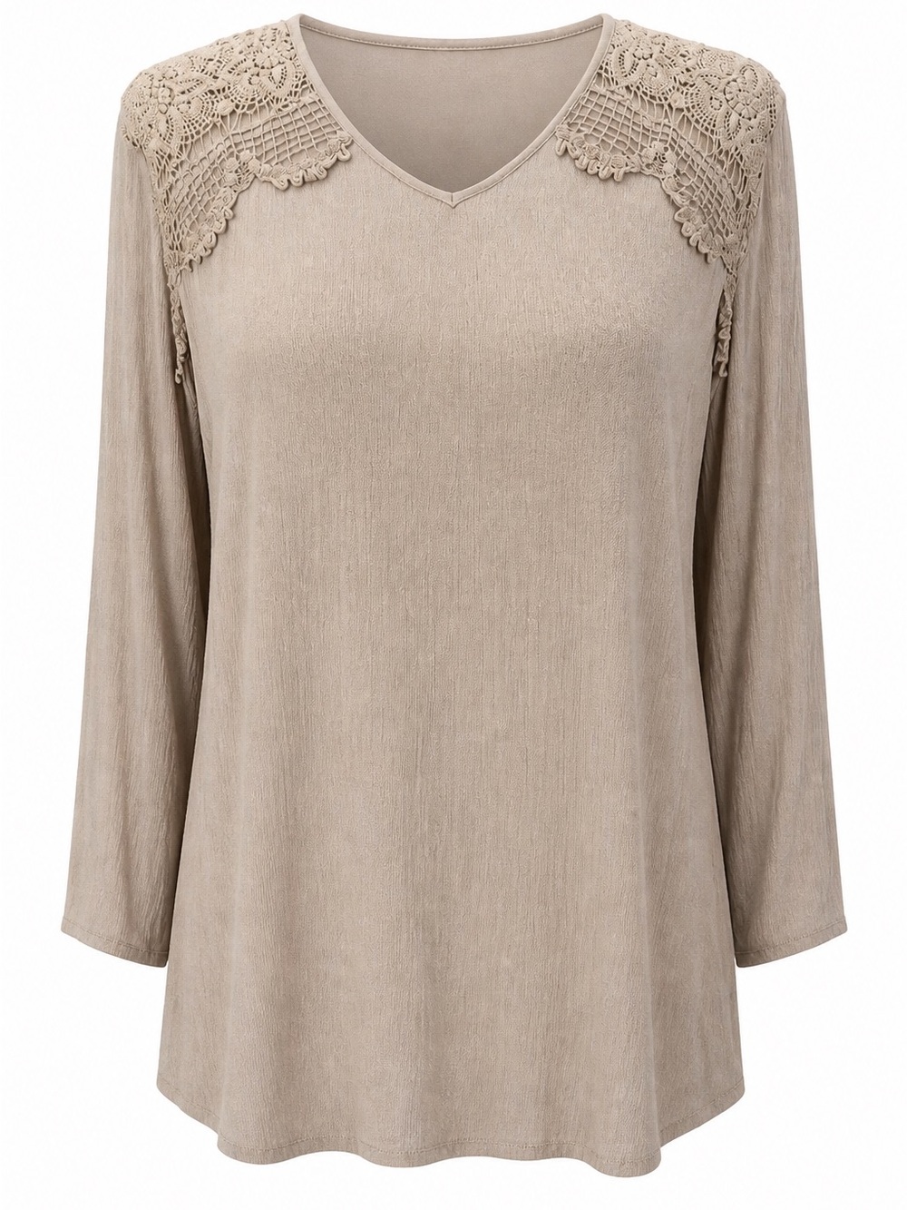Chico's Taupe Rayon Knit Top with Lace Accents Chico size 4 -  #158